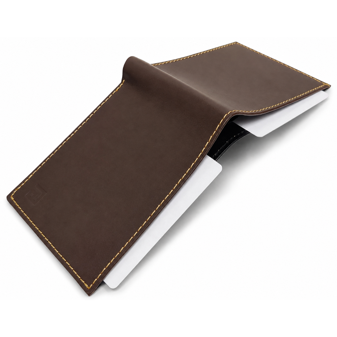 Brown leather cardholder on a white background