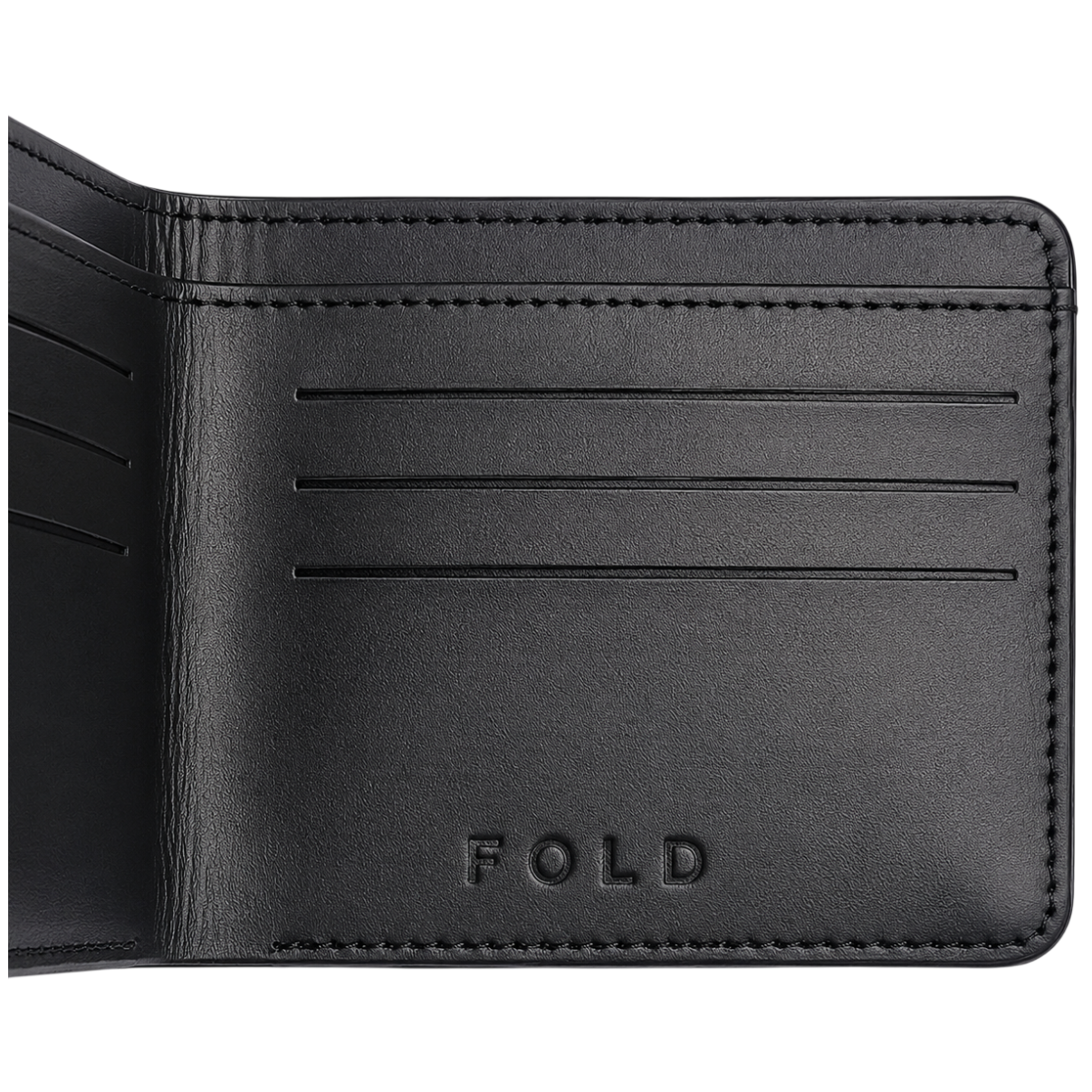 Fold premium black leather wallet front profile