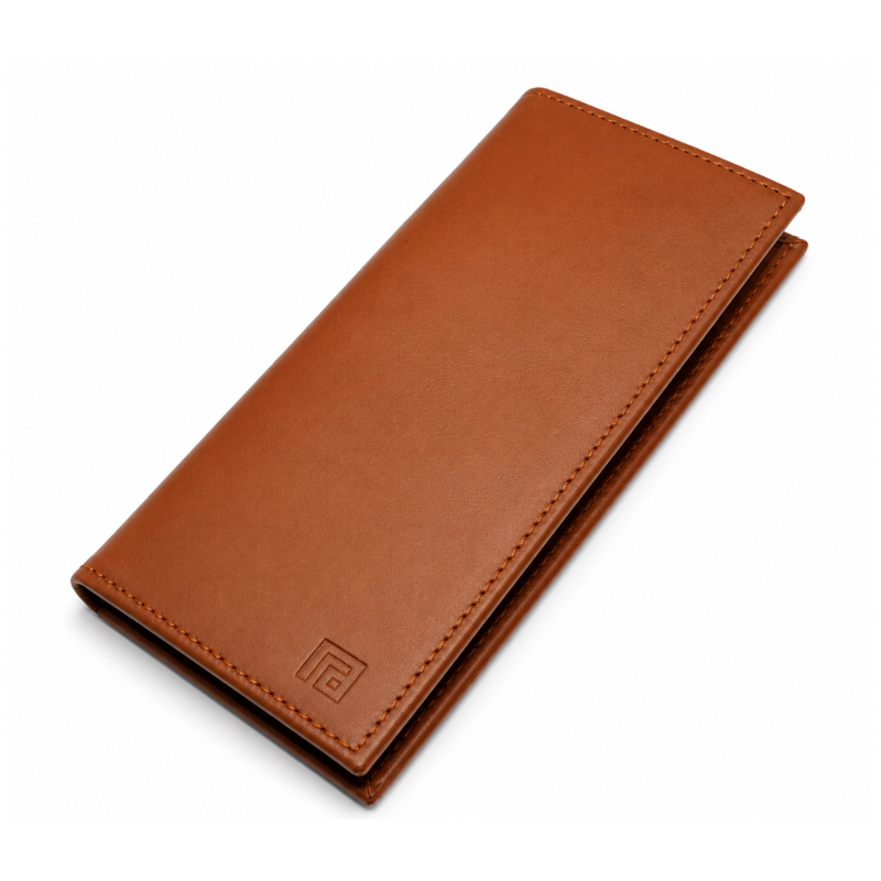 Fold handcrafted tan leather wallet angled detail