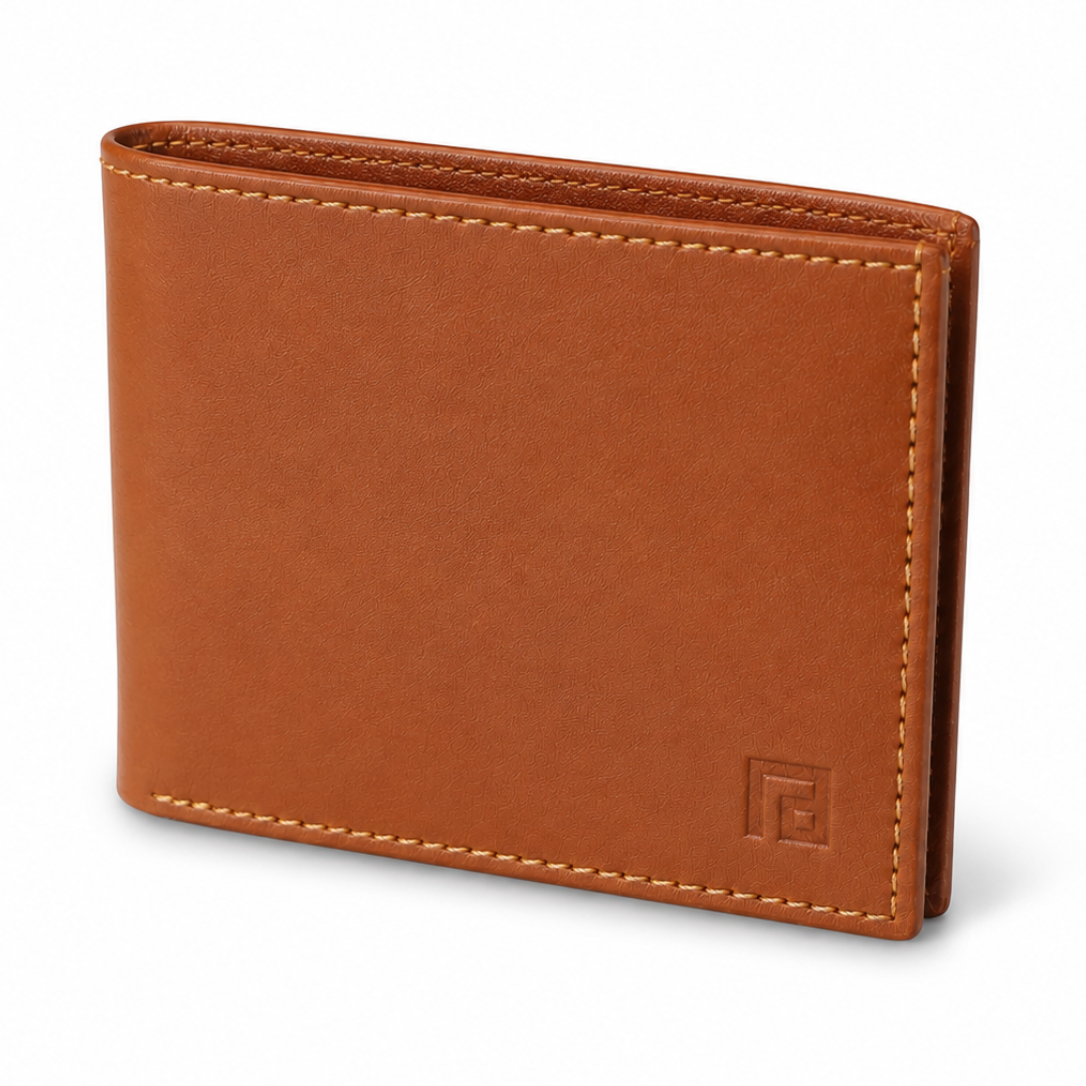 Fold tan black leather wallet open interior organization