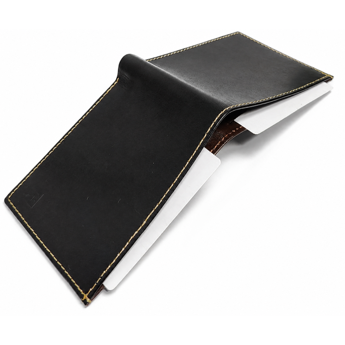 Fold premium black and brown leather wallet front profile
