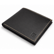 Black leather wallet with a brand logo on a white background