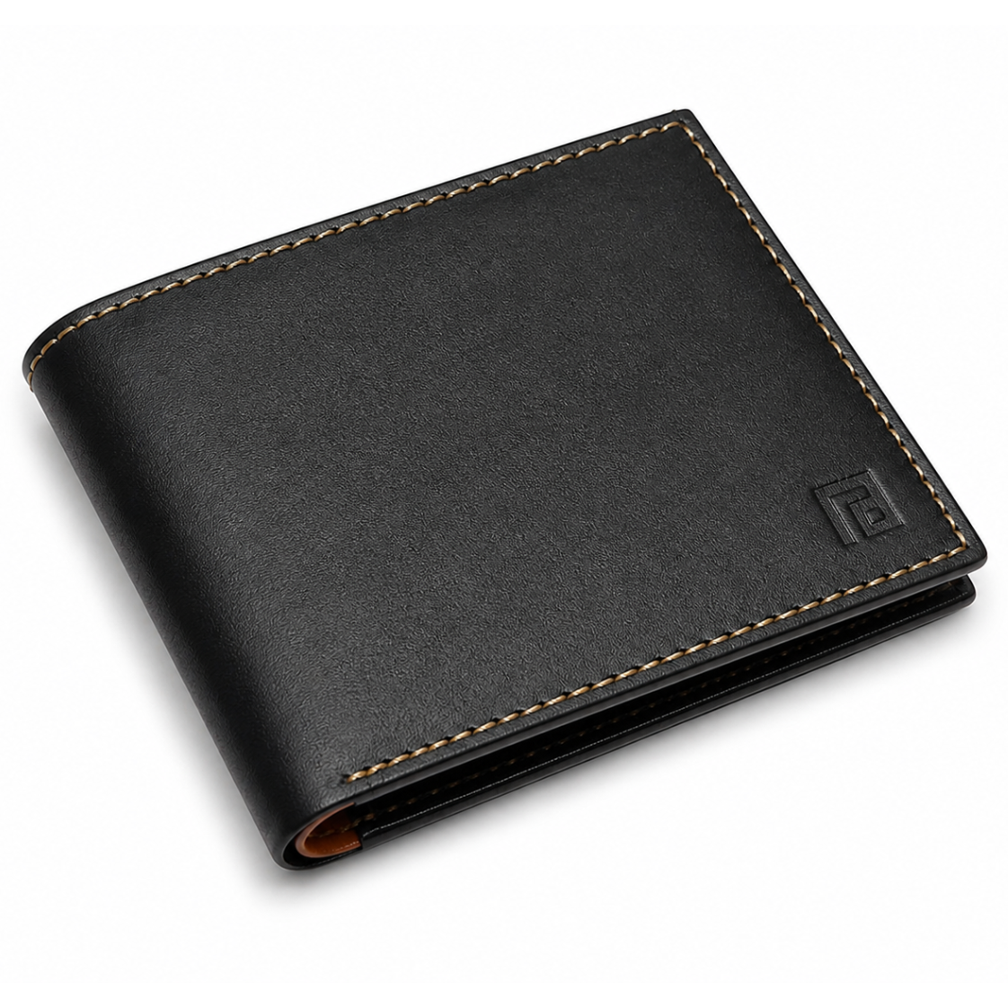 Fold premium black and tan leather wallet detail