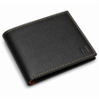 Fold premium black and tan leather wallet detail