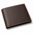 Fold minimalist brown black leather wallet close-up