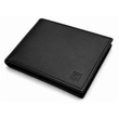 Fold black leather wallet open interior storage