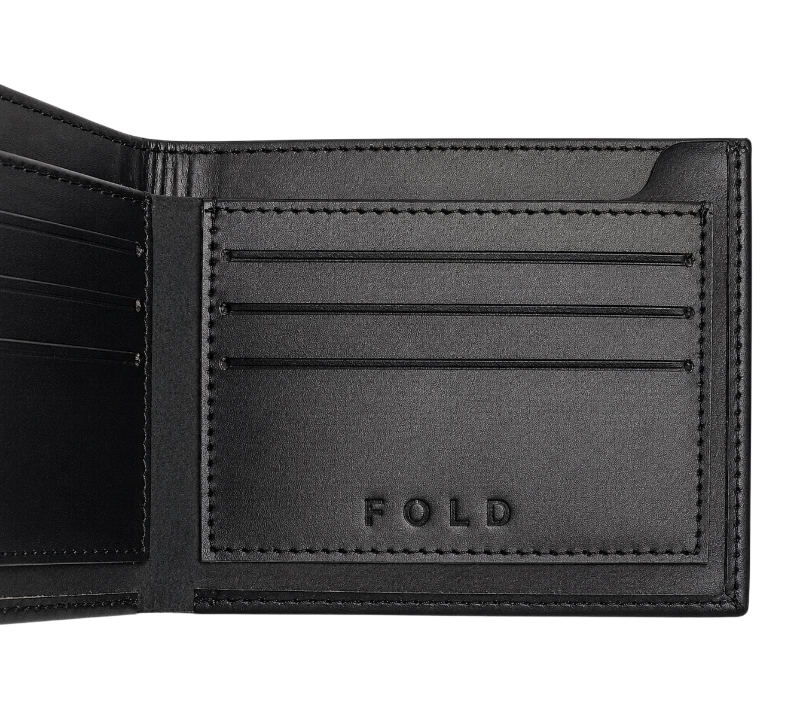 Fold slim black leather wallet everyday carry design
