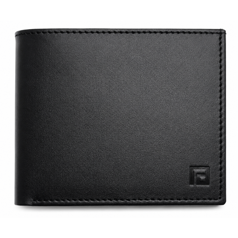 Fold premium black leather wallet front detail