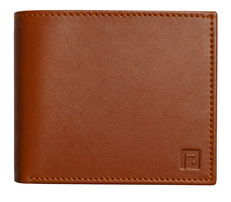 Fold premium tan leather wallet front detail