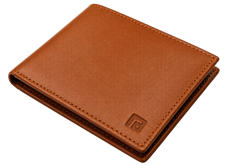 Fold tan leather wallet open interior organization