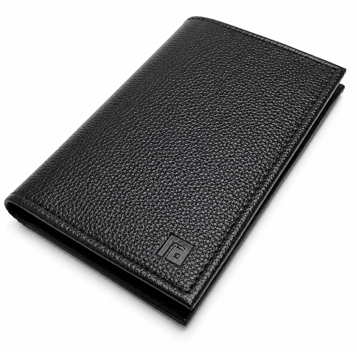 Fold handcrafted black leather wallet detail
