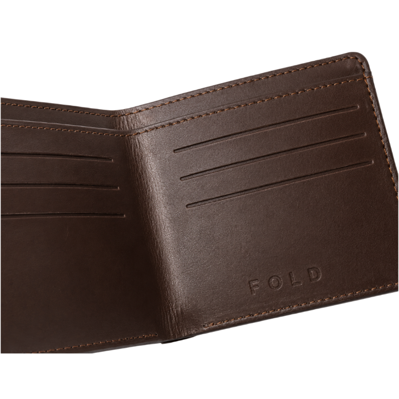 Fold premium brown leather wallet front view