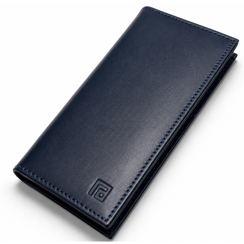 Fold Monarch blue leather wallet open interior