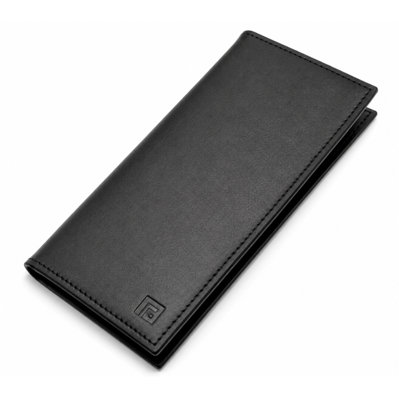 Fold minimalist black leather wallet close-up detail