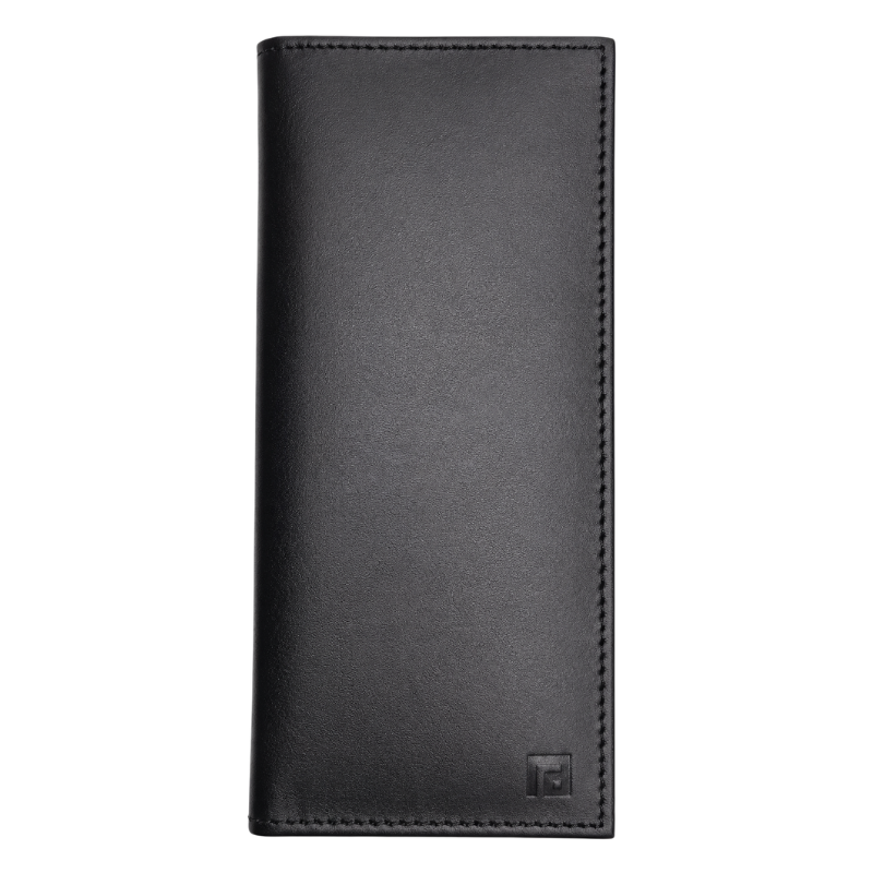 Fold premium black leather wallet front profile