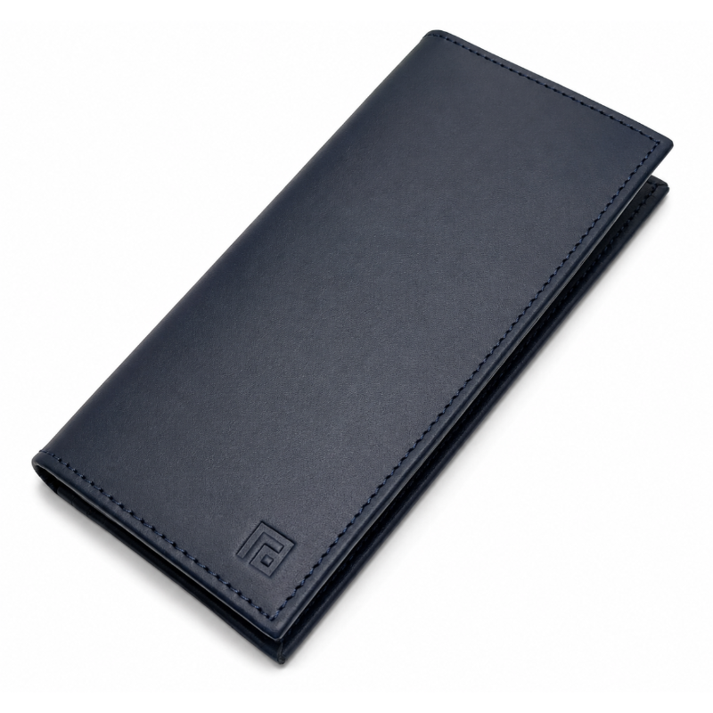 Fold handcrafted blue leather wallet minimalist design
