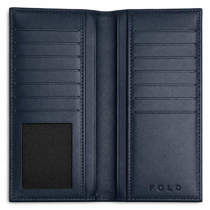 Fold premium blue leather wallet front view