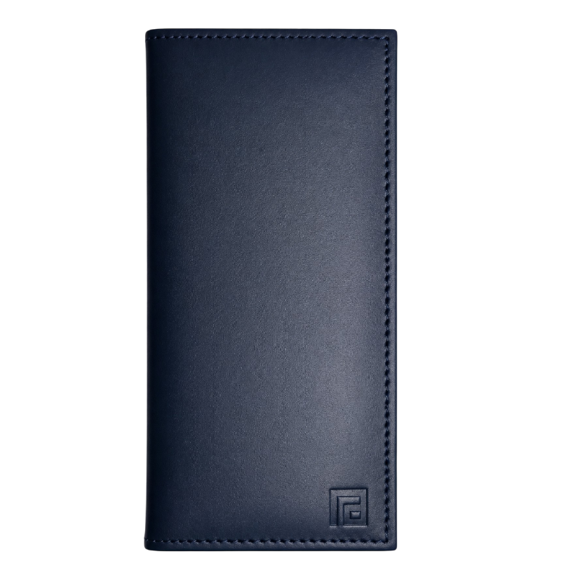 Fold blue leather wallet open interior detail