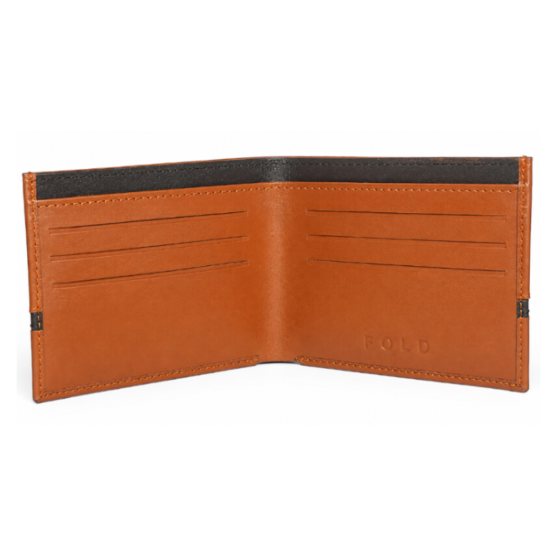 Fold premium tan black wallet card slot detail