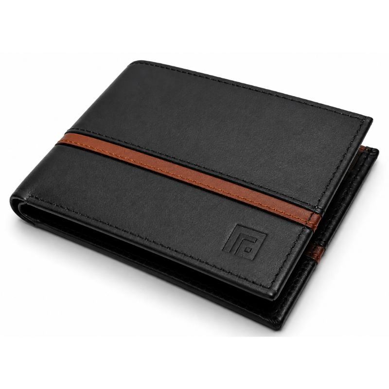 Fold handcrafted black and tan wallet detail