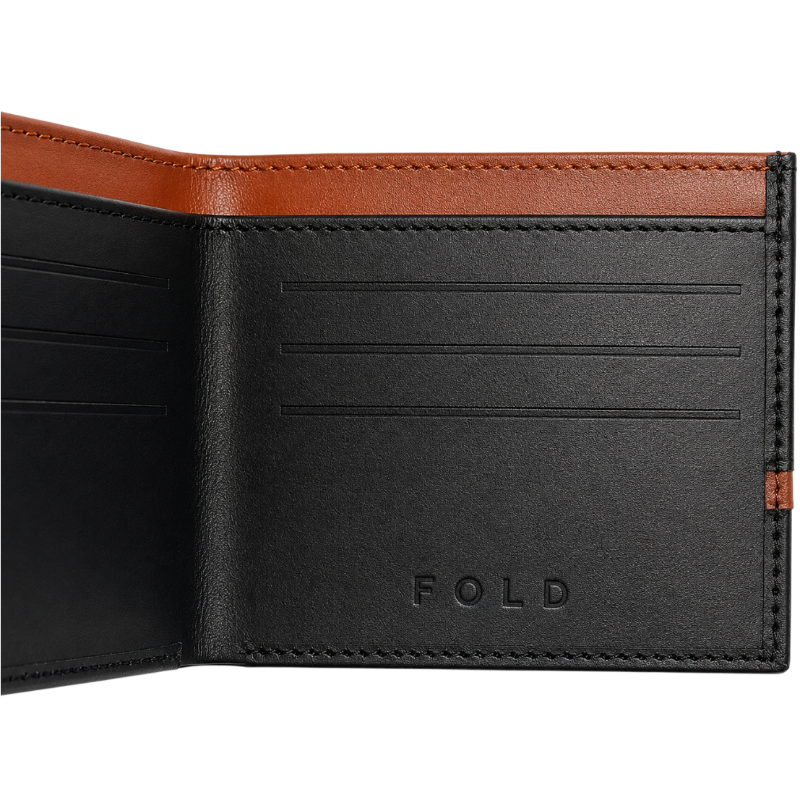 Fold premium black and tan leather wallet front view
