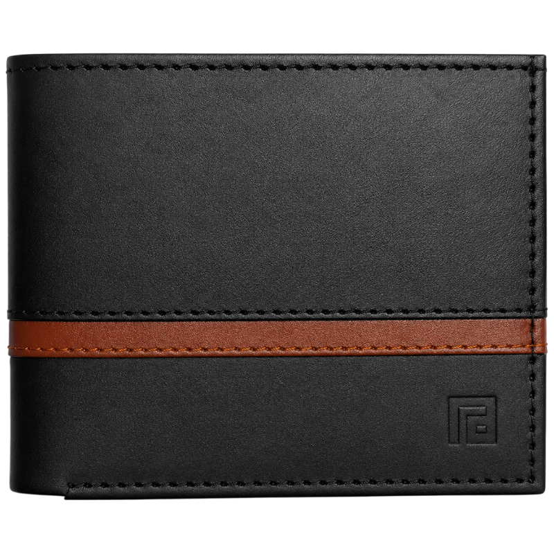 Fold luxury black and tan leather wallet close-up