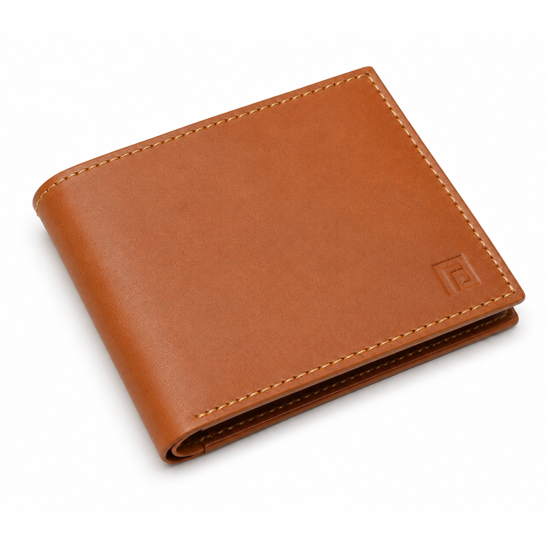 Fold handcrafted tan and black leather wallet detail