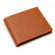 Fold handcrafted tan and black leather wallet detail