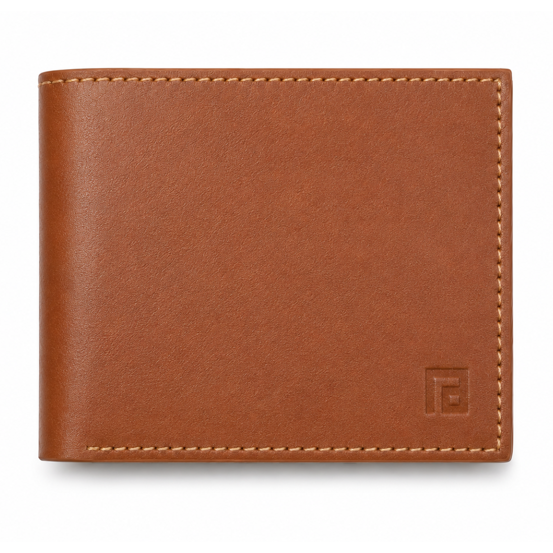 Fold premium tan and black leather wallet front view